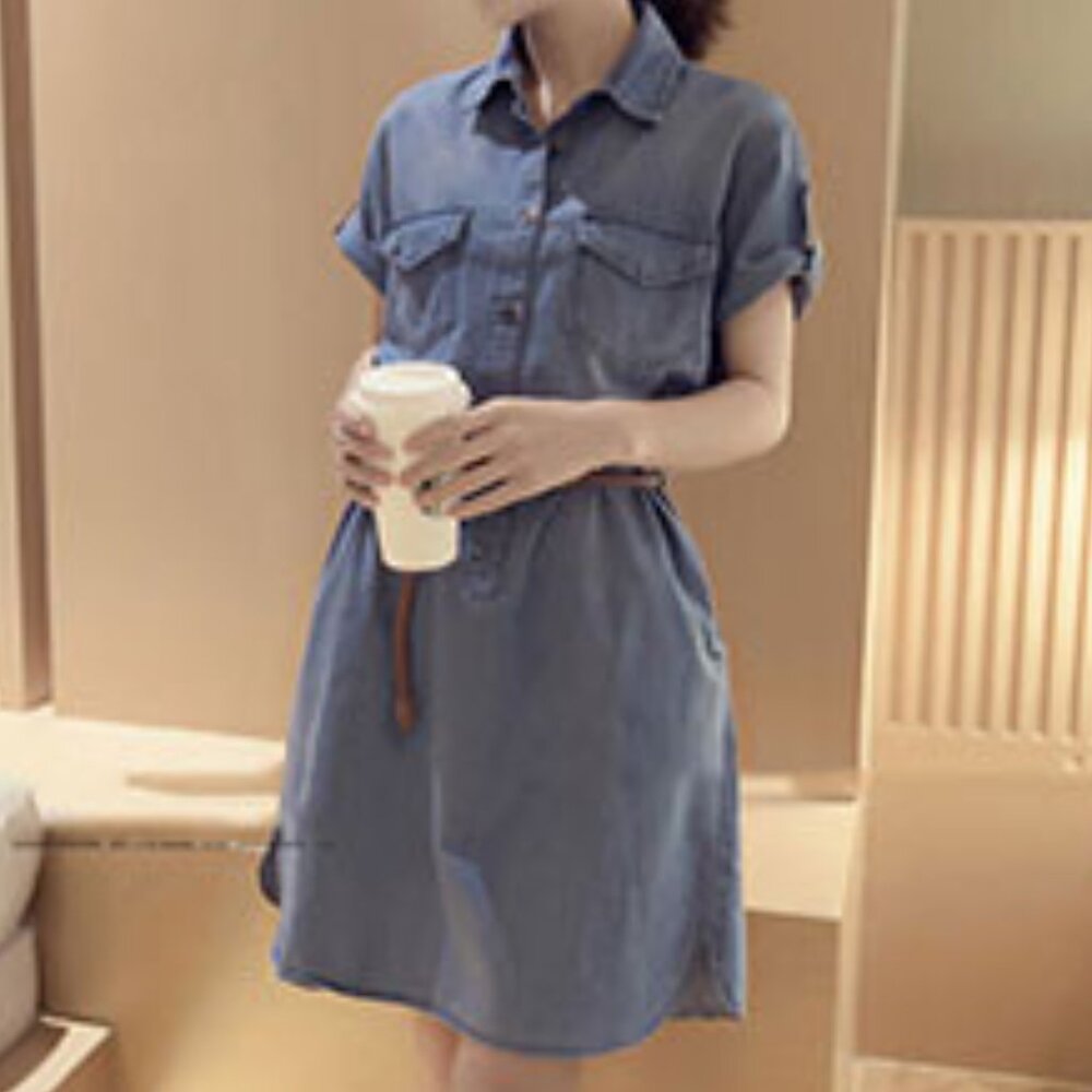 Belted denim dress